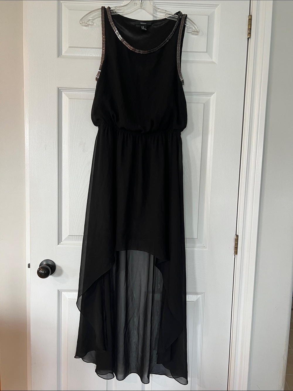 Forever 21 Black Sleeveless High-Low Dress with Rhinestone Trim